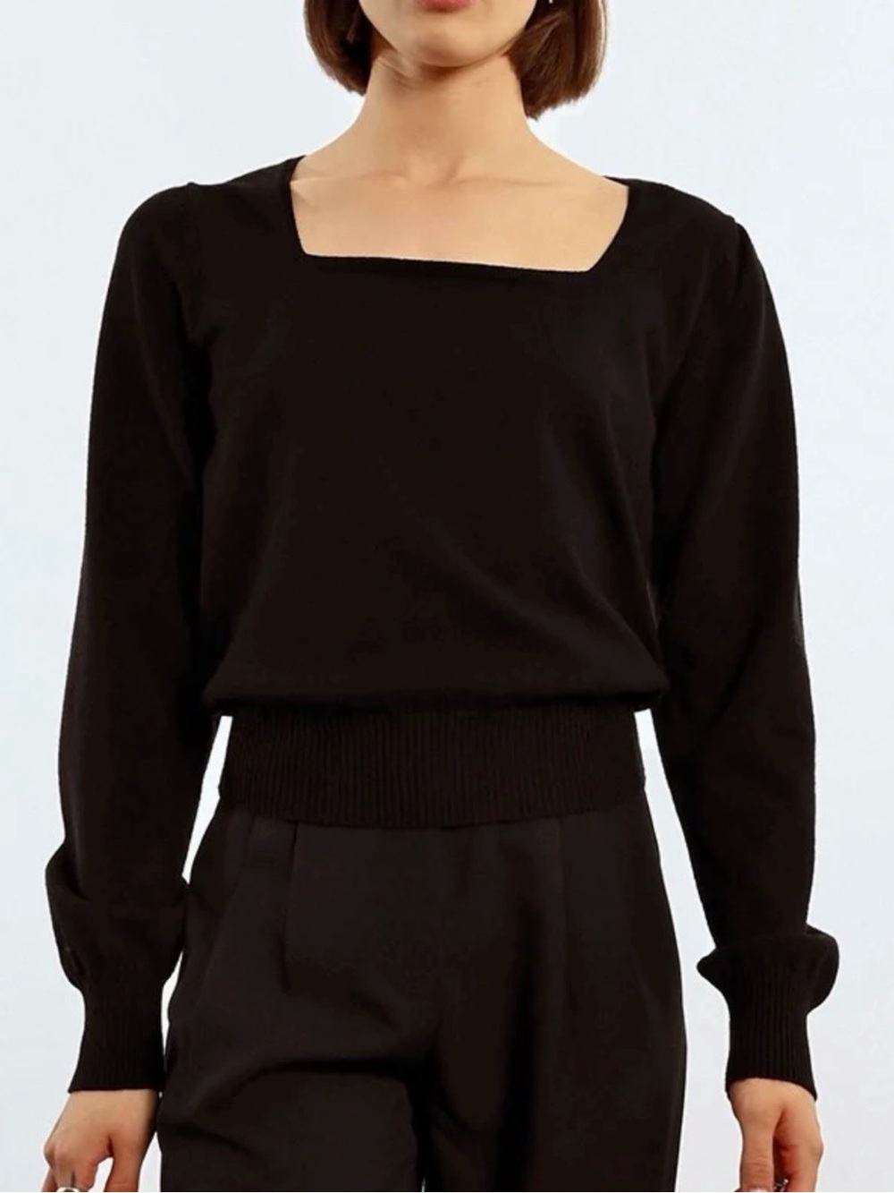 Molly Bracken Square Neck Knitted Sweater Black